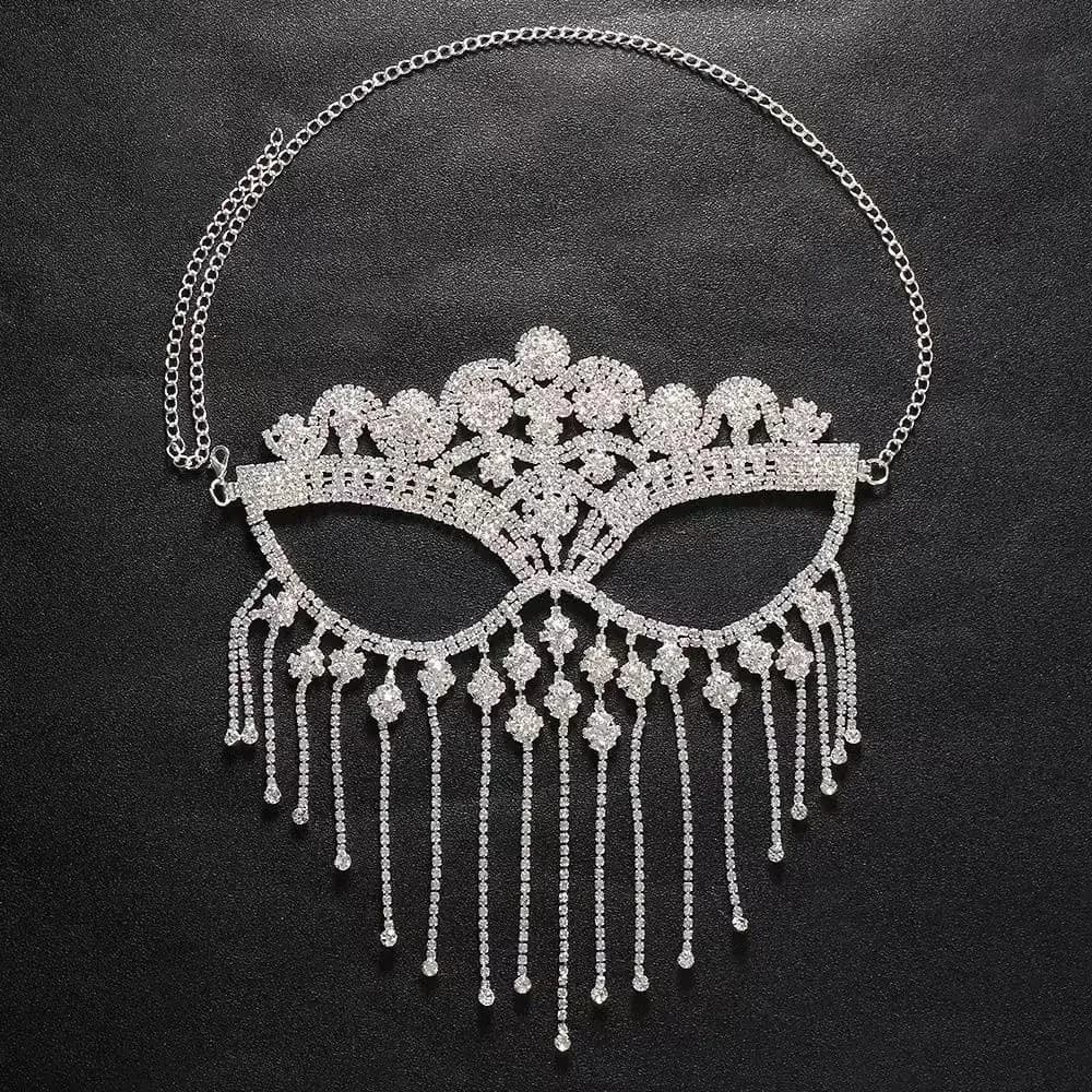 Bohemian Style Retro Masquerade Mask Shiny Luxury Face Chain Full Face Rhinestone Mask for Women
