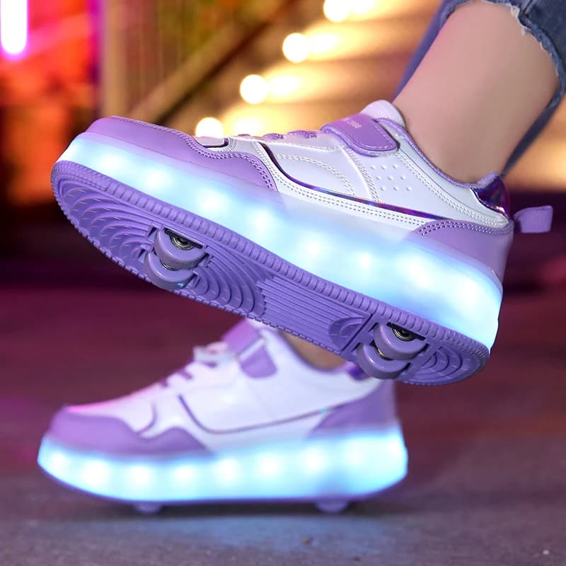 Nuove Scarpe con Rotelle a Quattro Ruote per Bambini e Bambine, Scarpe da Passeggio con Funzione di Camminata, Scorrimento e Luci Lampeggianti per Studenti delle Scuole Elementari