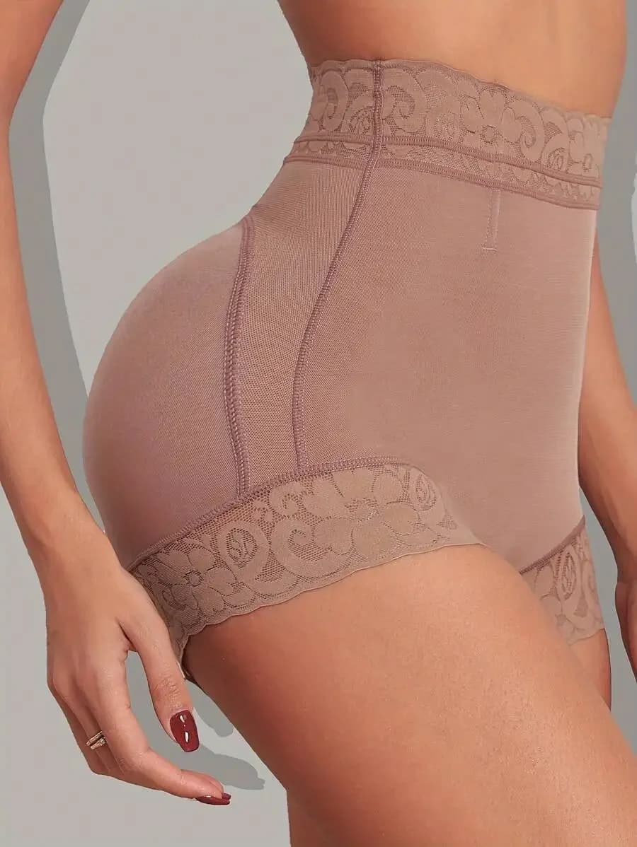 1pc Lace Decor Shaping Shorts, Comfortable Breathable Abdomen Control Lift Hip Briefs, Women Panty And Shapewear