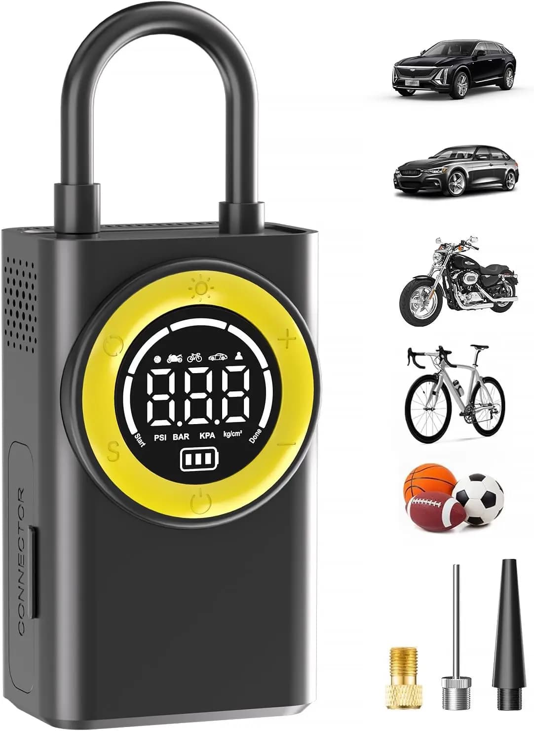 Compressore d'Aria Portatile per Pneumatici, Pompa d'Aria Senza Fili 150 PSI per Pneumatici Auto con Manometro Digitale e Luce LED, 5X