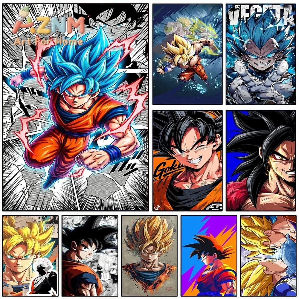 Dragon Ball Z Super Saiyan Blue Goku Vegeta Broly Manga Panel Collage Canvas Painting Unframed Anime Wall Art Poster for Bedro