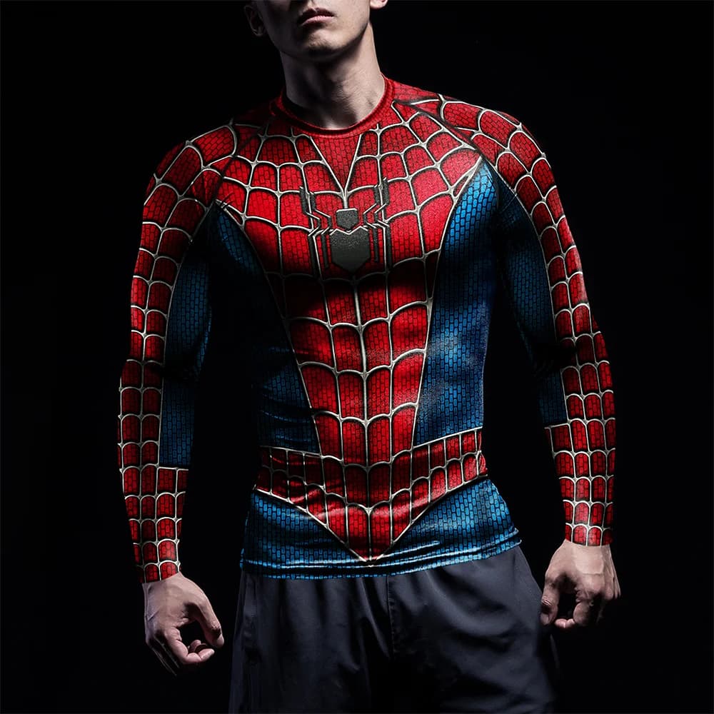 Nuova Maglietta a Maniche Lunghe da Uomo 2026 con Stampa Supereroe Spider-Man, Abbigliamento Sportivo ad Asciugatura Rapida