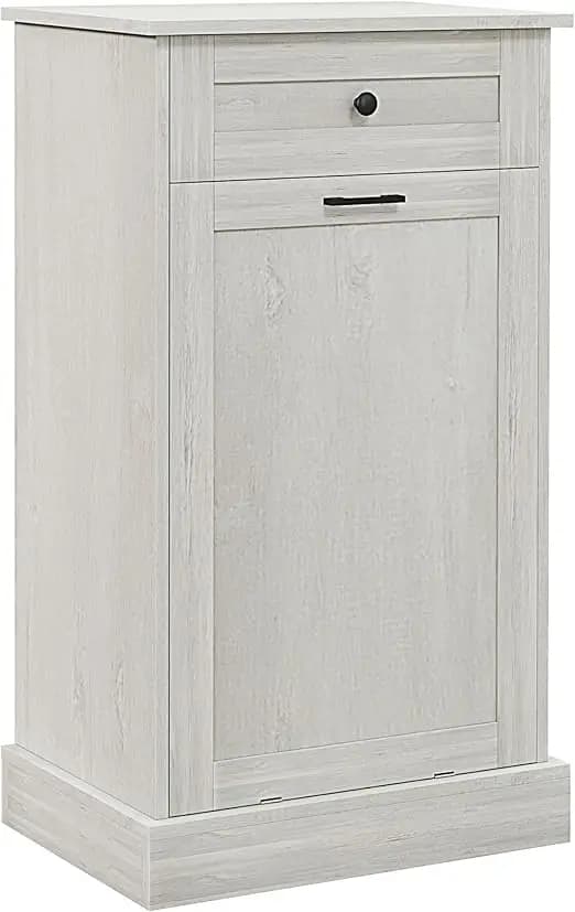 Mobiletto per Rifiuti da 10 Galloni, Cestino Nascosto in Legno con Vano Portaoggetti per Cucina, Lavanderia o Bagno, Grigio Chiaro