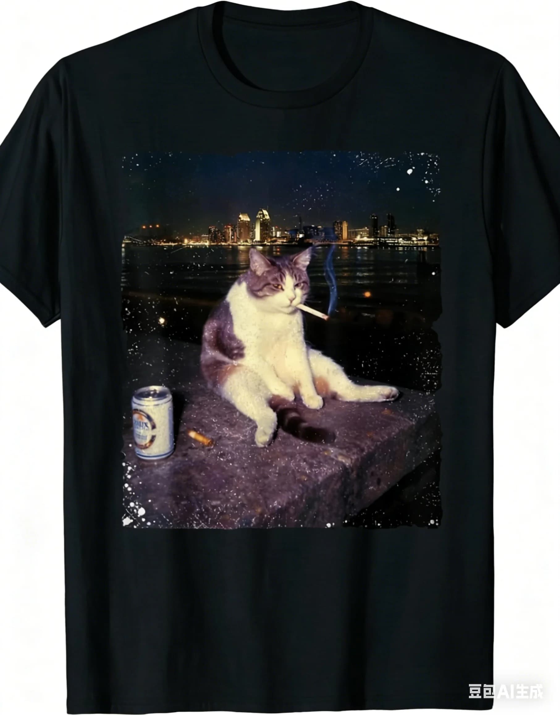 T-shirt da uomo con stampa divertente di gatto che fuma, in puro cotone traspirante, streetwear oversize, casual, girocollo, a maniche corte