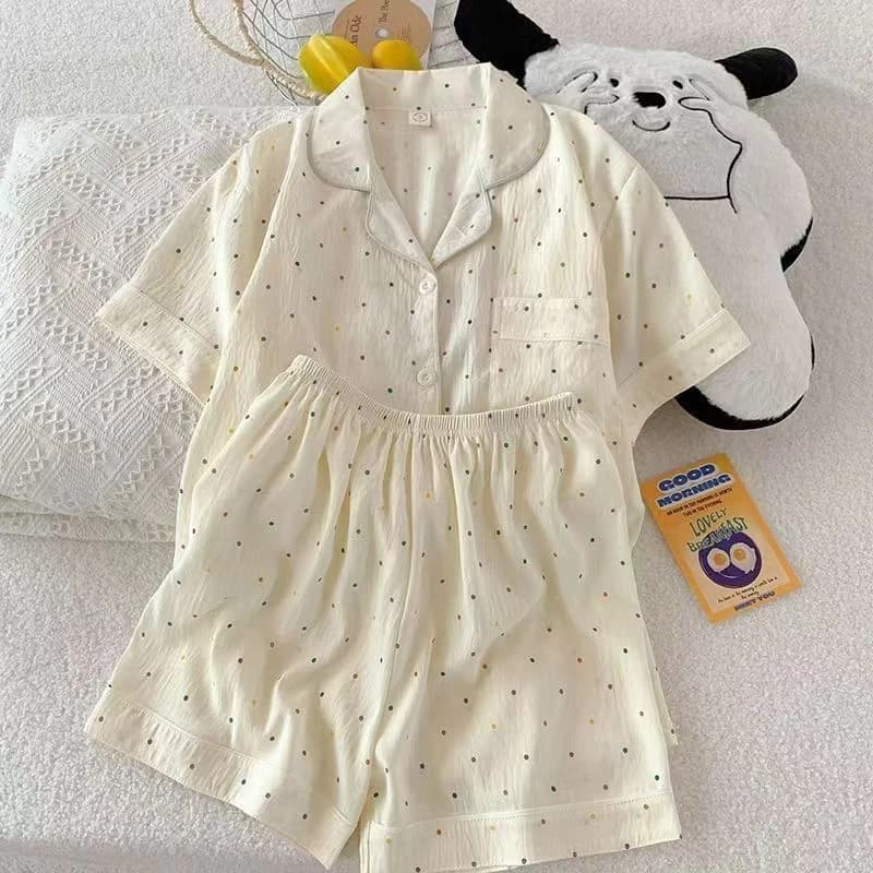 2Sweet outfit setinsFengyunduo cotton pajamas for women, summer thin short-sleeved shorts, youthful style, can be worn outside,