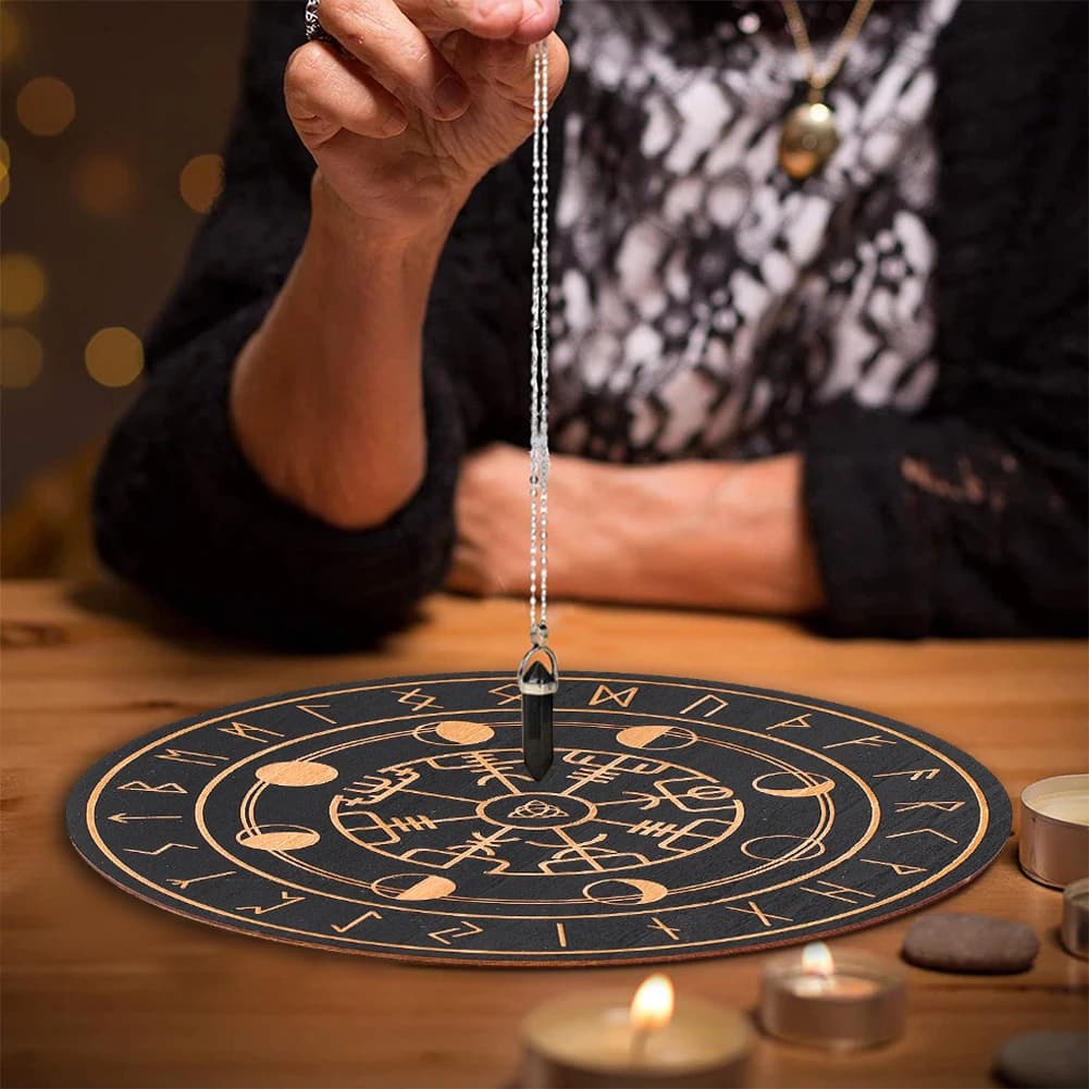 Pendolo di divinazione in legno piastre di energia in cristallo di quarzo trasparente carta dei tarocchi morologia piastre per le scelte forniture per rituali di streghe