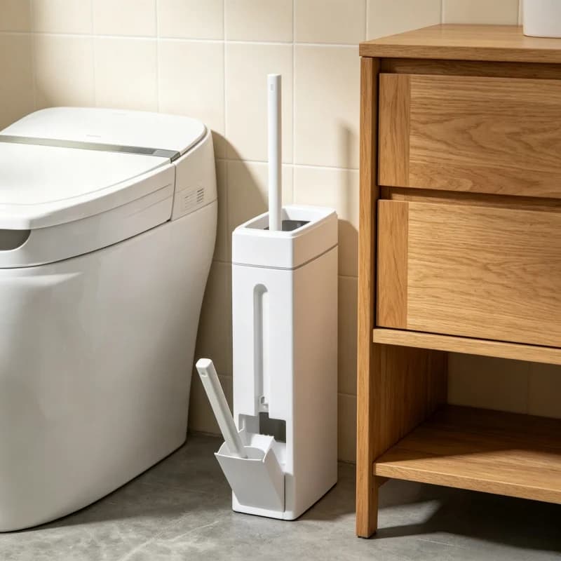 Cestino per Bagno Sottile e Stretto con Scopino, Pattumiera Sigillata da 4,5L con Coperchio, Contenitore per Rifiuti in PP Anti-Odore Salvaspazio
