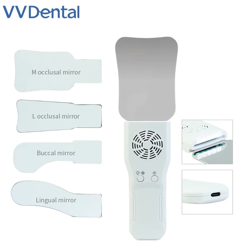 VVDental Dental Anti-Fog Mirrors Set Fog Free Intraoral Photography Stainless Steel Mirror with LED Light Orthodontic Reflectors