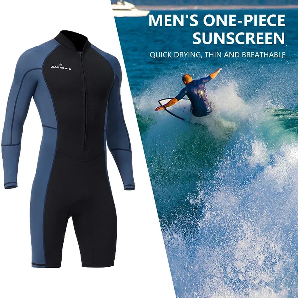 Men's Shorty 1.5mm Neoprene Mute Long Sleeved Lycra Diver with UV-resistant front zip for underwater snorkeling Swimming Surf