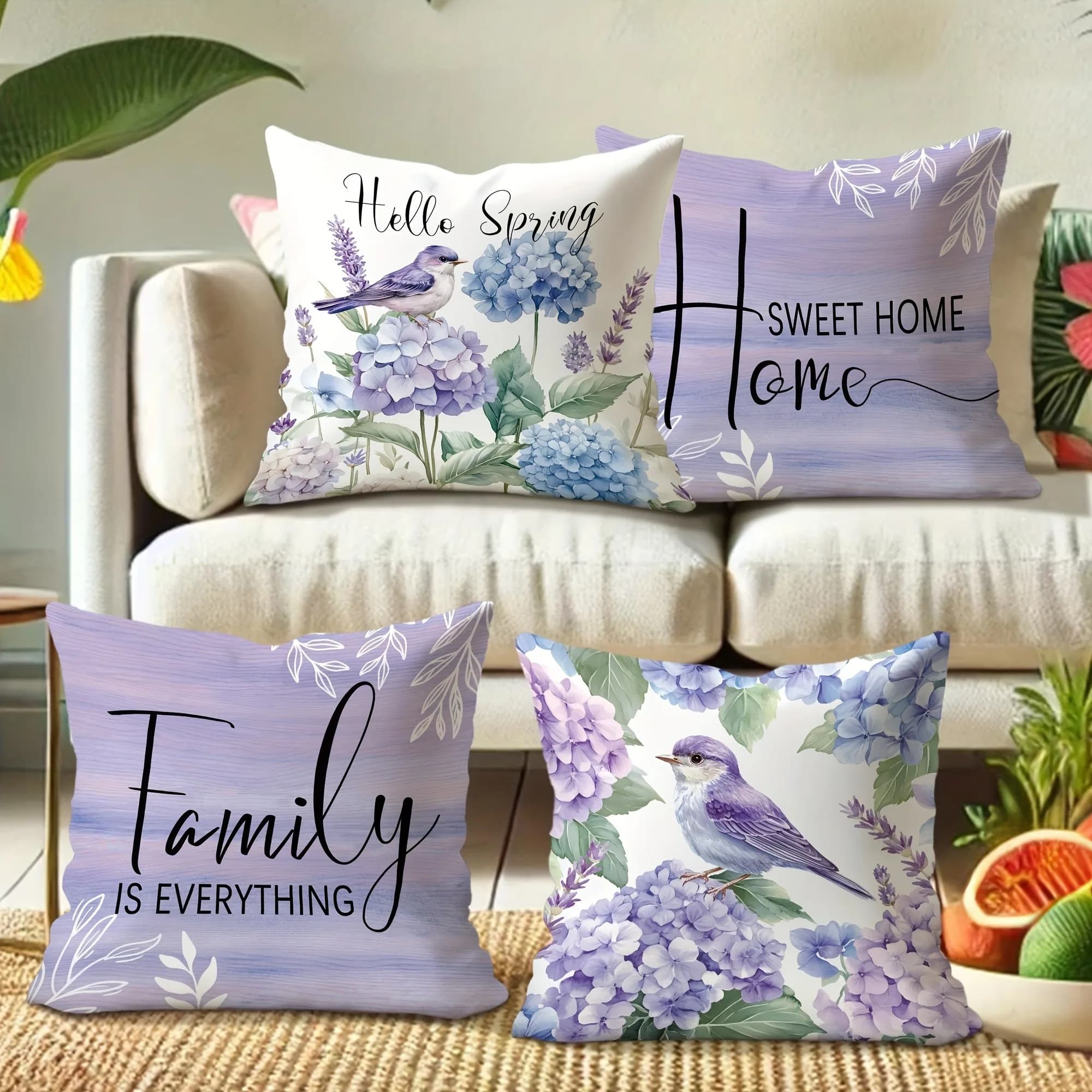 Fodera per cuscino con uccello fiore viola Sweet Home design divano per la casa sedia letto decorazione fodera per cuscino adatta per qualsiasi luogo della stanza