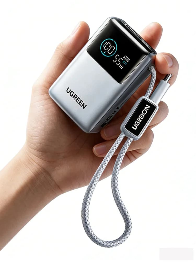 UGREEN Power Bank 10000mAh 55W a Ricarica Rapida, Cavo Integrato, Caricabatterie Portatile Mini, Approvato per Compagnie Aeree, per iPhone Xiaomi Huawei