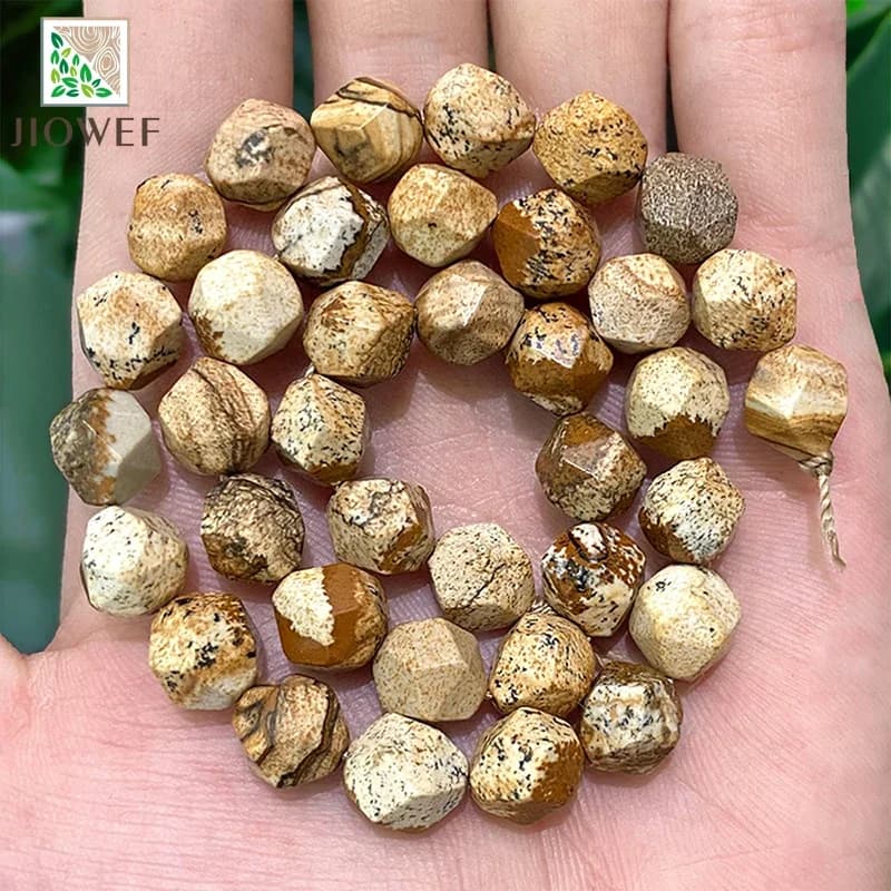 Faceted Picture Jaspers Natural Stone for Jewelry Making Spacers Loose Beads DIY Handmade Bracelet Necklace 14" Strand 6 8 10MM