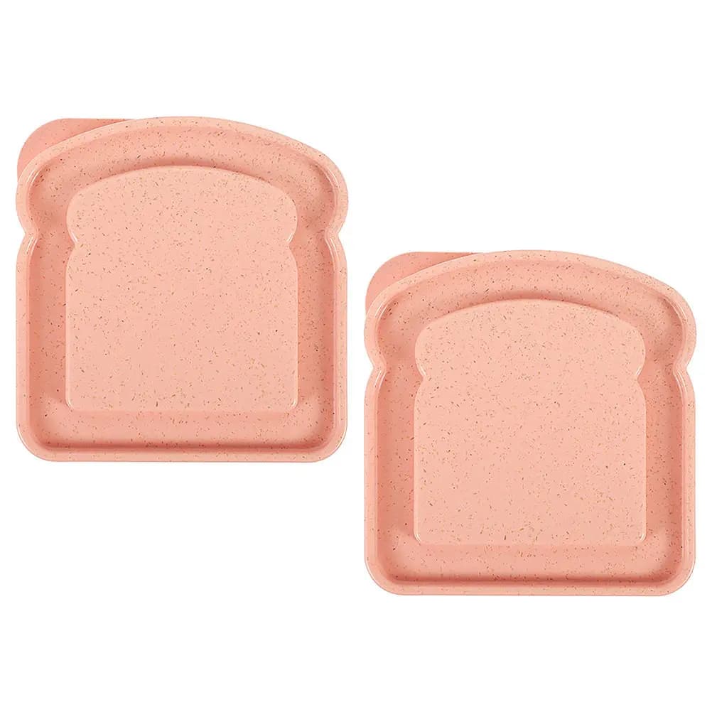2Pcs Sandwich Storage Container Plastic Reusable Toast Shape Box Portable Food Holder for Bread Sandwich Container