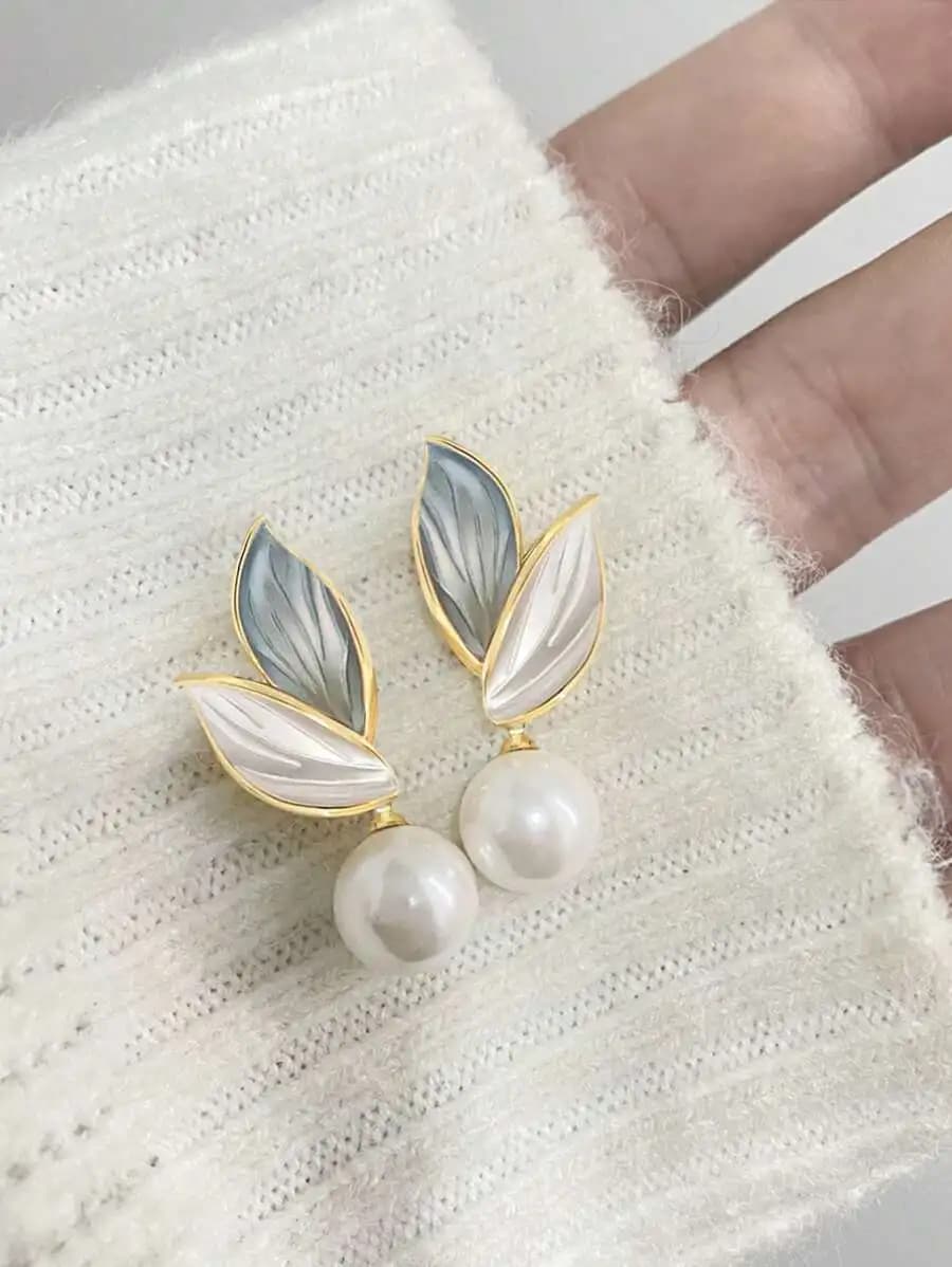 Vintage Leaf And Faux Pearl Drop Earrings For Women Evening Party Everyday Wear