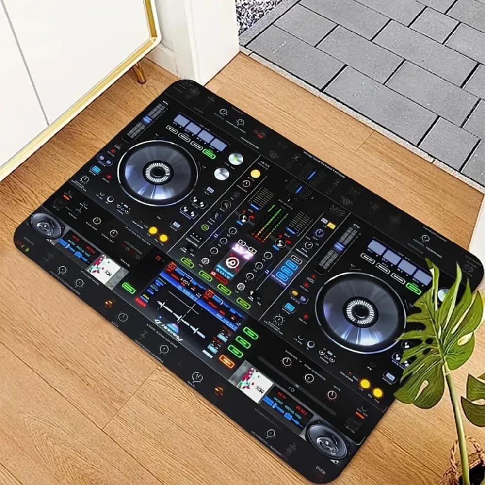Tappetino Antiscivolo con Motivo DJ 2D, Stampa Piatta, Tema Musicale, Lavabile in Lavatrice, per Studio e Camera da Letto