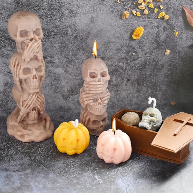 3D Skull Pumpkin stampo per candele in Silicone fai da te Halloween a tema artigianato decorativo gesso strumenti per la produzione di resina regali di Halloween