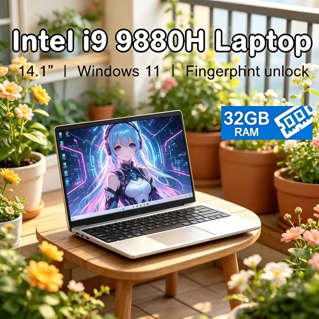 Novate 2026 Portatile 14.1" HD Laptop Intel Core I9-9880H 32GB RAM 2TB SSD Panoramico Ultra Sottile Windows 11 Essenziale per Uso Quotidiano