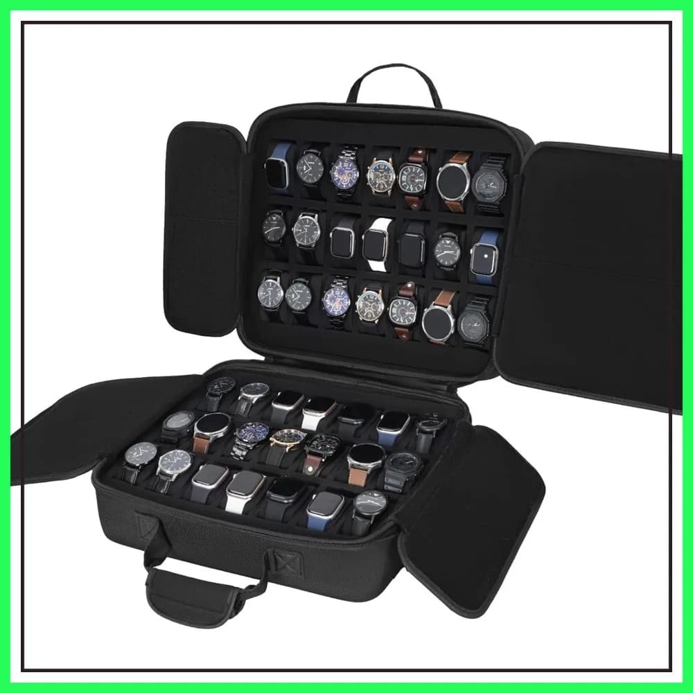 Scatola Portaorologi con 42 Scomparti, Custodia Rigida da Viaggio Portatile per Uomo e Donna, Organizzatore Imbottito con Schiuma