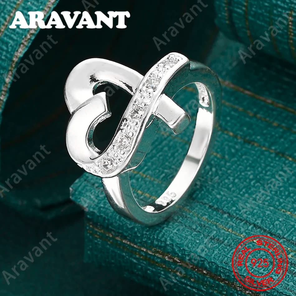 Anello in Argento Sterling 925 con Zircone a Forma di Cuore (5-10 # ) - Gioielli semplici ed eleganti per tutti i giorni da donna