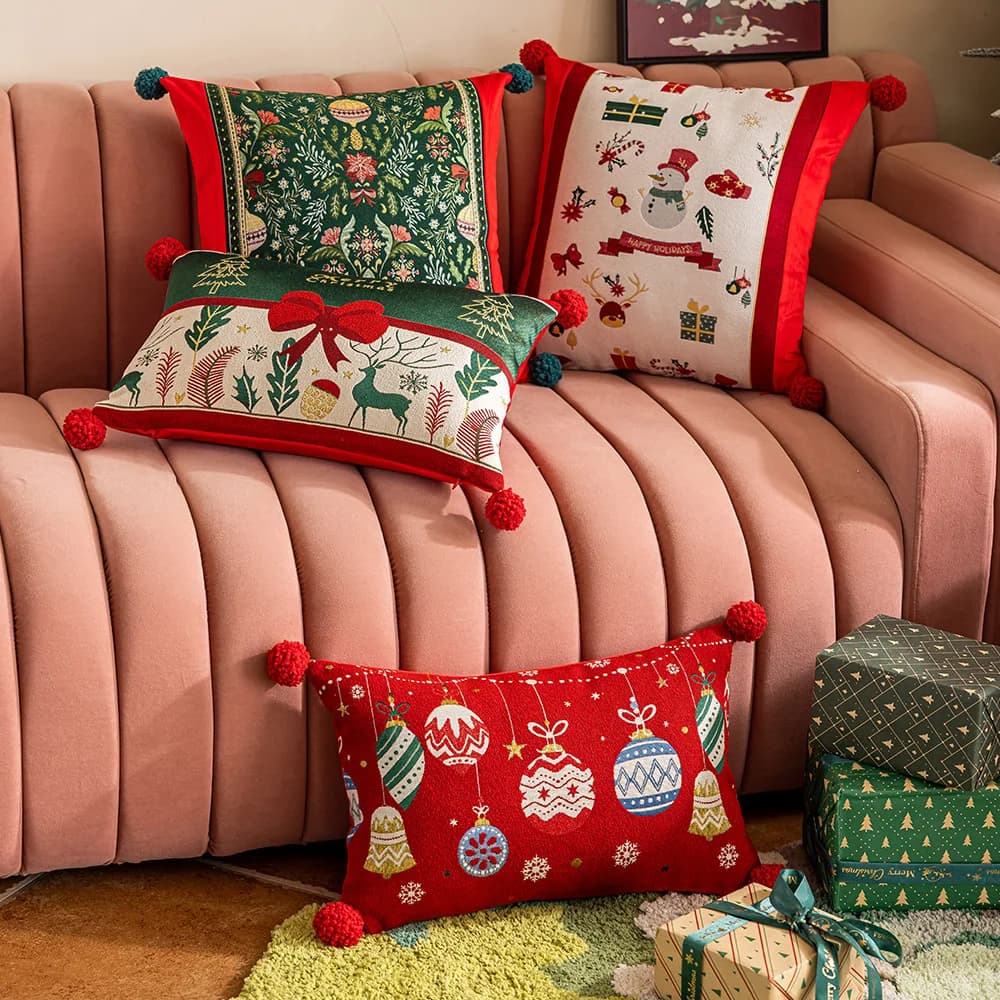 2025 Fodera per cuscino natalizio tinto in filo jacquard Cartone animato Alce Fiocco di neve Ricamato Fodera per cuscino Festival Cuscini Decor Home