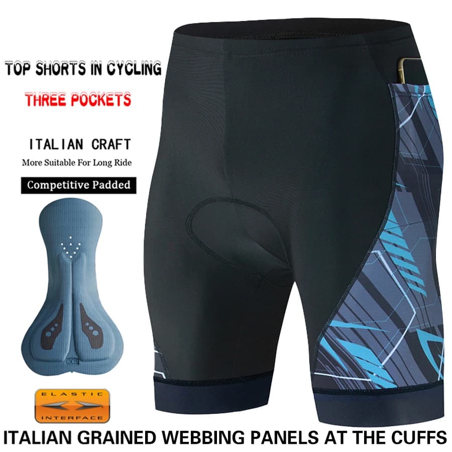 Men's 3-pocket cycling shorts with gel padding, bicycle clothing, MTB road bike pants, anti-slip leg grips, bike shorts, summer dresses