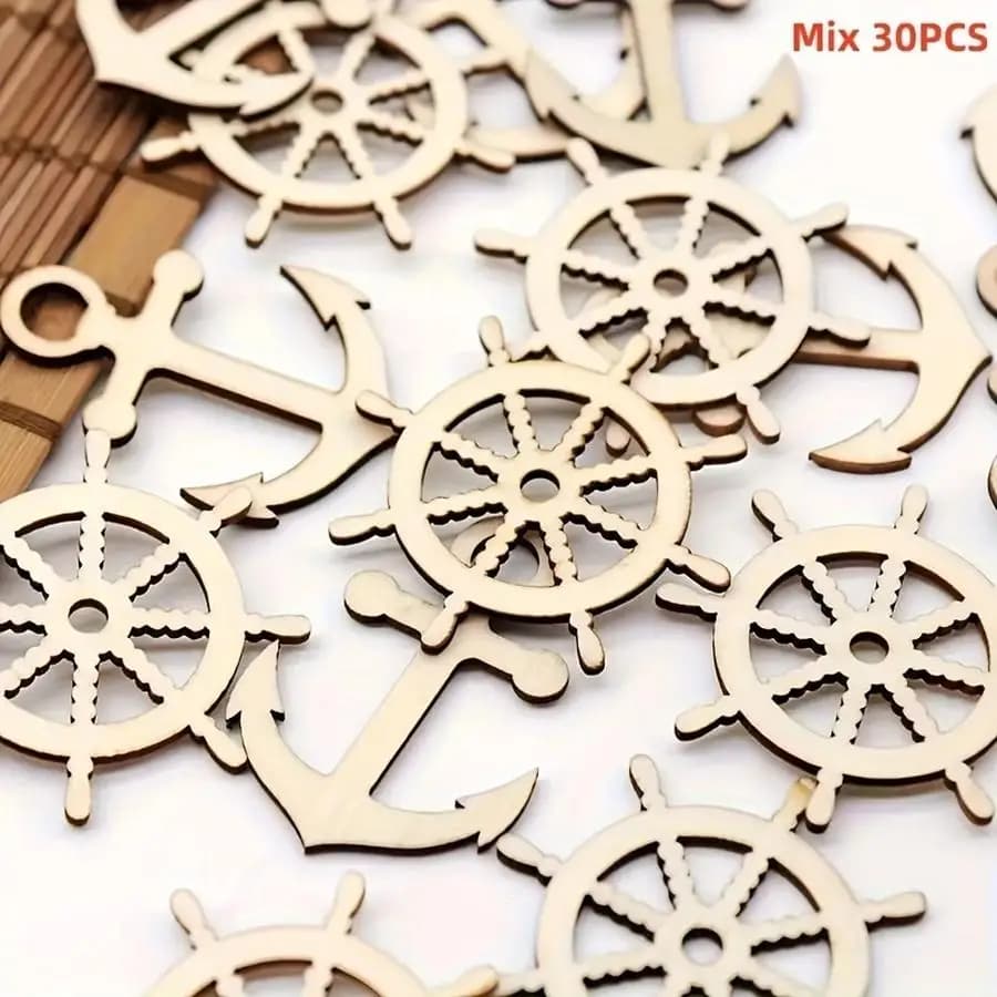 1/5/10/20/50/100pcs wooden anchor parts, boat rudders, DIY decorative crafts, party and home pendants, empty sailboat wheel, nau