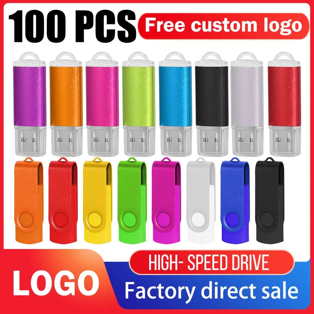 100 Pezzi Chiavetta USB 2.0 da 128GB 64GB 32GB 16GB 8GB 4GB 2GB con Logo Laser Gratuito, Miglior Regalo
