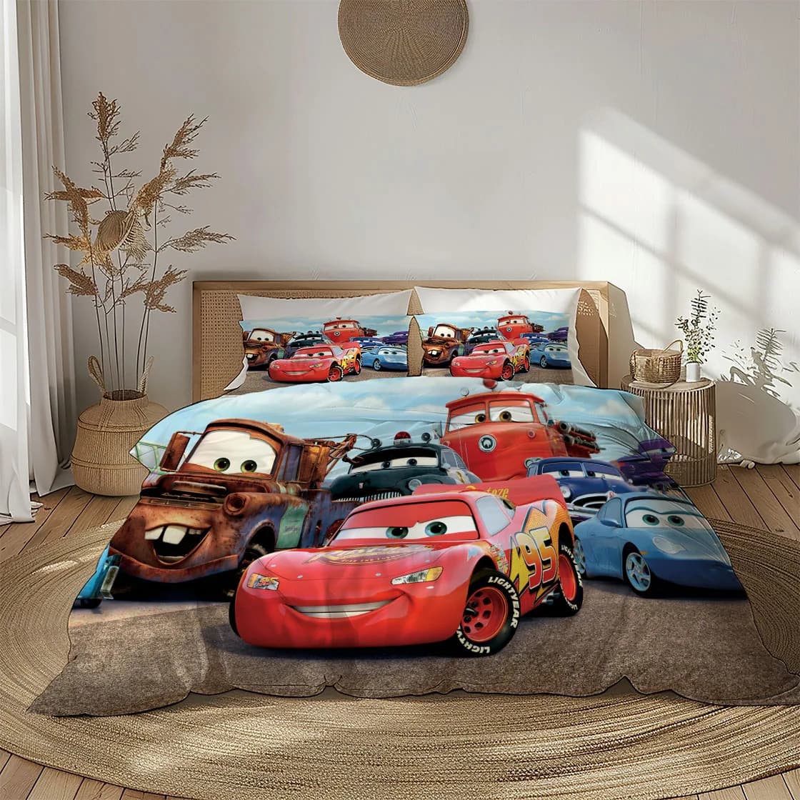 Set Copripiumino per Bambini con Auto da Corsa McQueen, Disponibile in Misure UK Singolo, Doppio, King e US Twin, Full, Queen, King