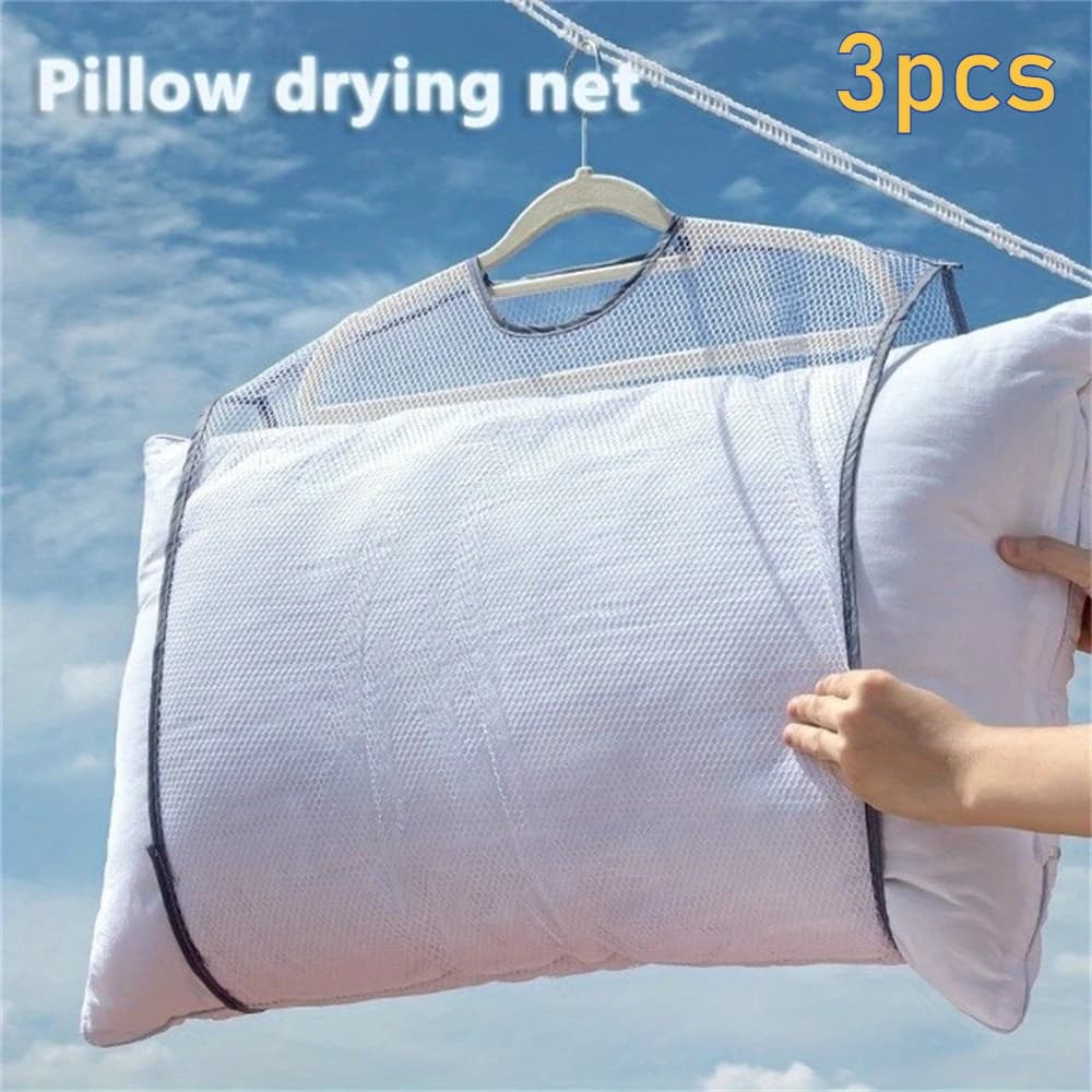 3pcs Creative Pillow Drying Bag, Windproof Pillow Core Drying Bag, Pillow Mesh Bag, Laundry Mesh Drying Bag, Drying Storage Bag
