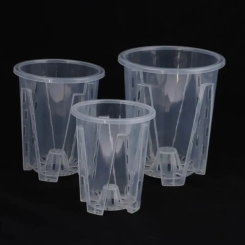 Transparent flower vase with plastic roots control Breathable Phalaenopsis orchid vases with Stomata with pot to plant tray