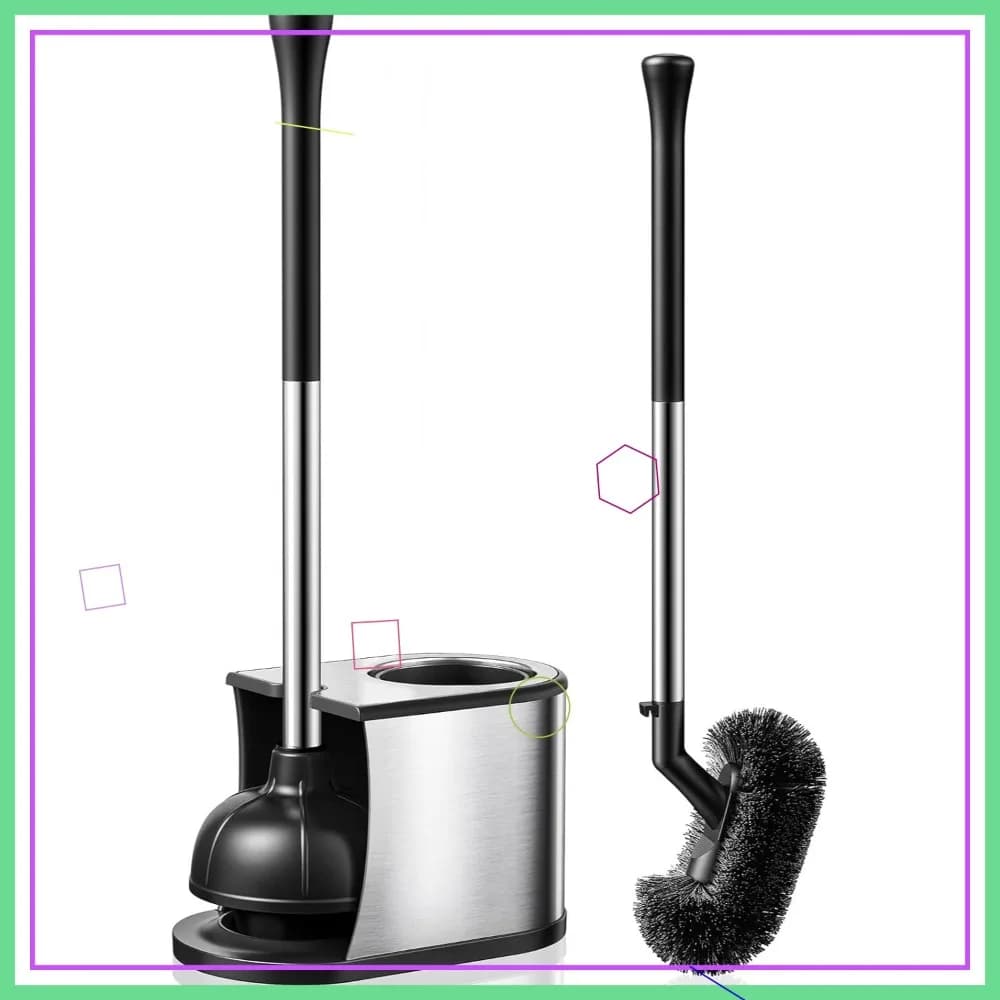 Set 2-in-1 di sturalavandini e spazzole per WC in acciaio inossidabile con setole per pulizia profonda - Sbloccante resistente per il bagno