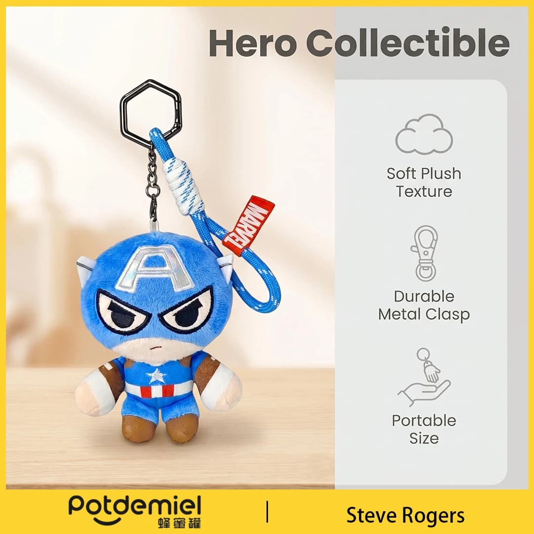 Potdemiel Marvel Captain America Plush Keychain Stuffed Doll Bag Charm Cartoon Backpack Pendant Boys Girls Kids Gift Collectible