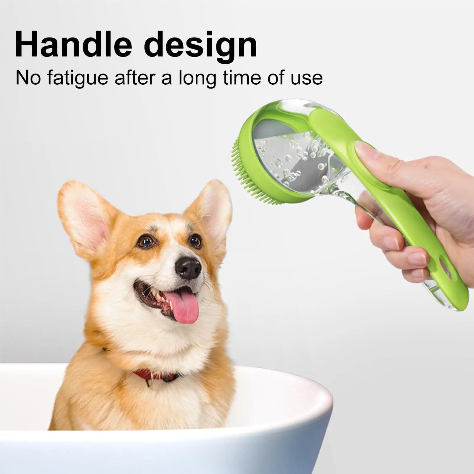 Spazzola in Silicone Morbido per Shampoo per Cani con Manico Lungo e Dispenser Sapone, Strumento Delicato per la Rimozione del Pelo e Massaggiatore per la Pulizia dei Cuccioli