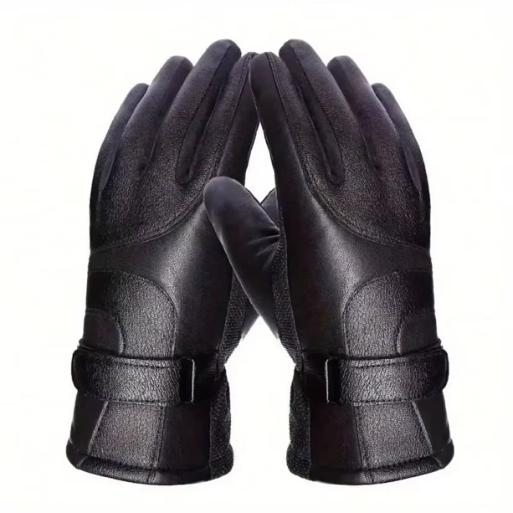 1 Pair Touchscreen Leather Gloves Waterproof Windproof Motorcycle Riding Gloves Fleece-Lined Thickened Winter Warm Gloves Men