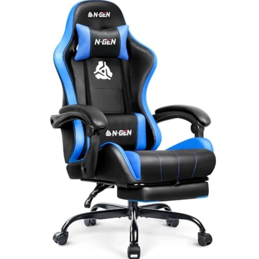 Video Gaming Chair with Footrest Lumbar port for Home Office High Back Recliner Height Adjustable Ergonomic Comfy Leather Compu