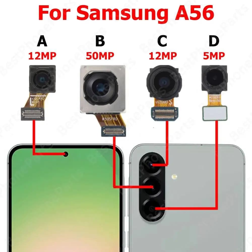 Fotocamera anteriore posteriore per Samsung A56 5G A566 Parte posteriore frontale frontale Selfie Modulo fotocamera posteriore Parti di ricambio per telefono cellulare