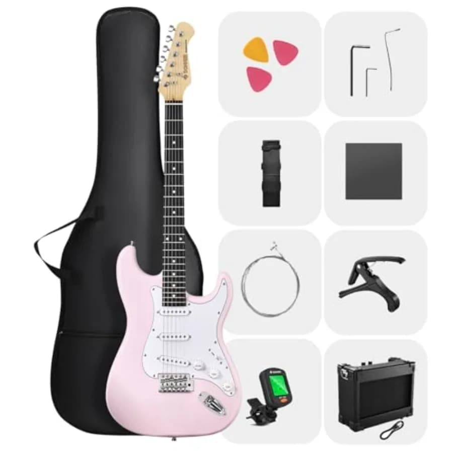 Chitarra Elettrica DST-80 39" per Principianti con Amplificatore, Pickup Classici SSS, Completa di Borsa, Accordatore, Capotasto, Tracolla e Plettri