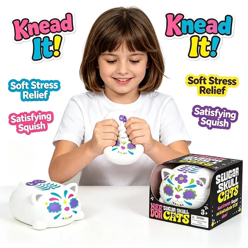 Needoh Sugar Skull Cats Schylling Buttery-Soft Feel Fidget Toy ASMR Sensory Anti Stress Relief Toy Gifts Sensory Toys