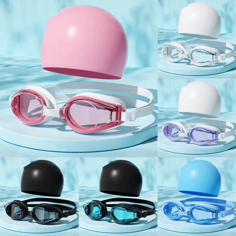 【YY28】UV Protection Swimming Goggles With Silicone Swim Cap Set Anti Fog Swimming Goggles For Adults Water Sports{Y}
