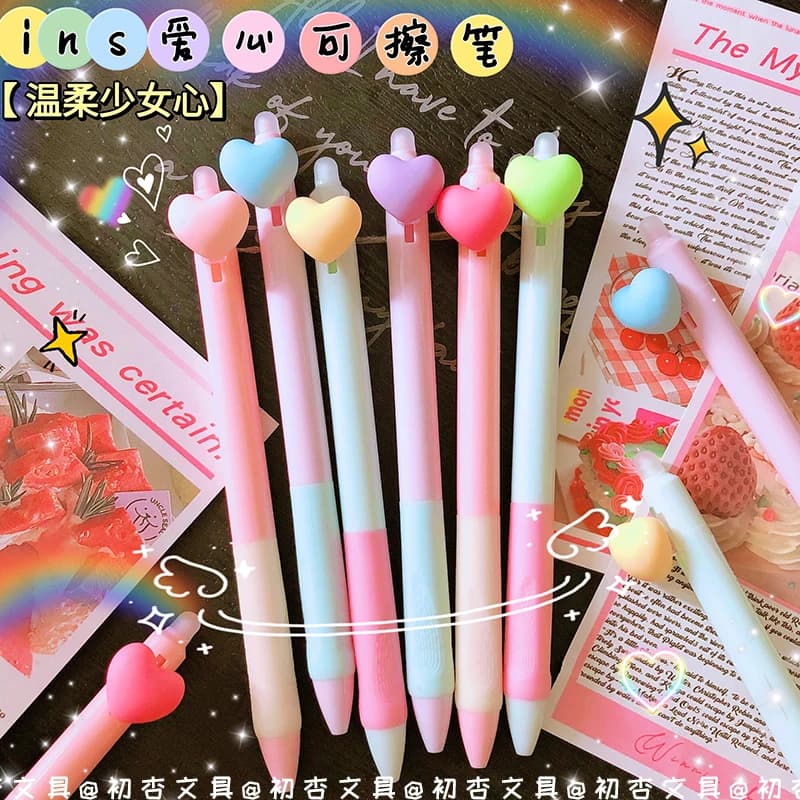 Cute Love Kawaii Penne gel cancellabili 0,5 mm Impermeabile Inchiostro gel blu Cancelleria Materiale scolastico per studenti in ufficio Ritorno a scuola