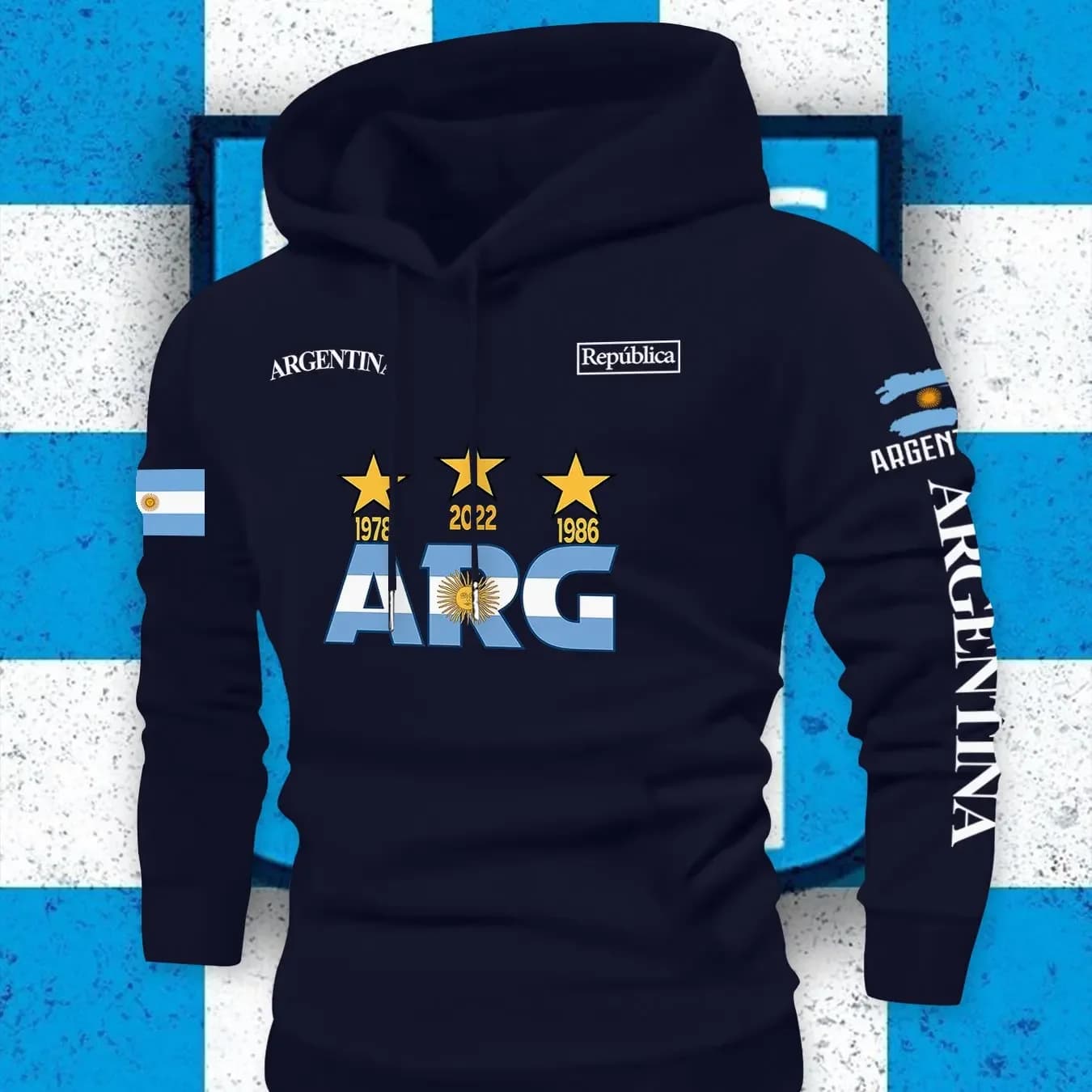 Men's hooded sweatshirt featuring the Argentine flag design a stylish trendy pullover sweatshirt A suitable unisex holiday gift