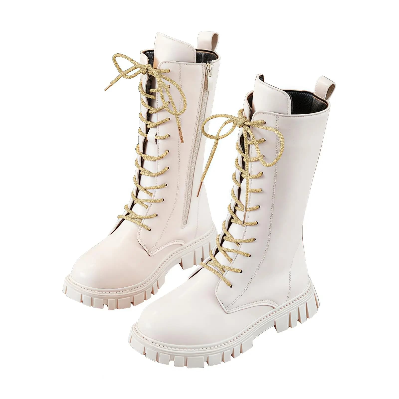 Anti-slip winter boots for teenage girls Gothic punk boots Daily clothing Mid-pulp leather combat boots with side zipper
