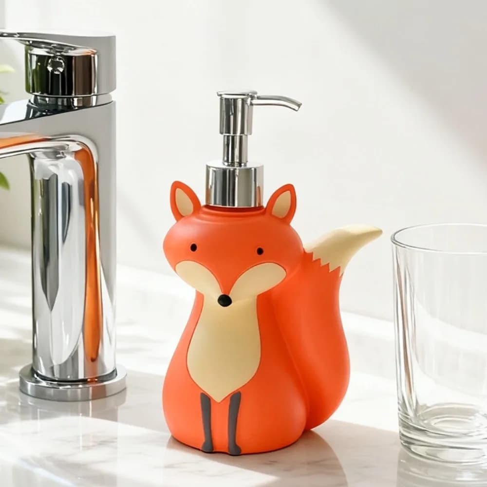 Dispenser di Sapone a Forma di Volpe, Bottiglia Decorativa Ricaricabile con Design Animale, Flacone per Igienizzante Mani a Cartone Animato
