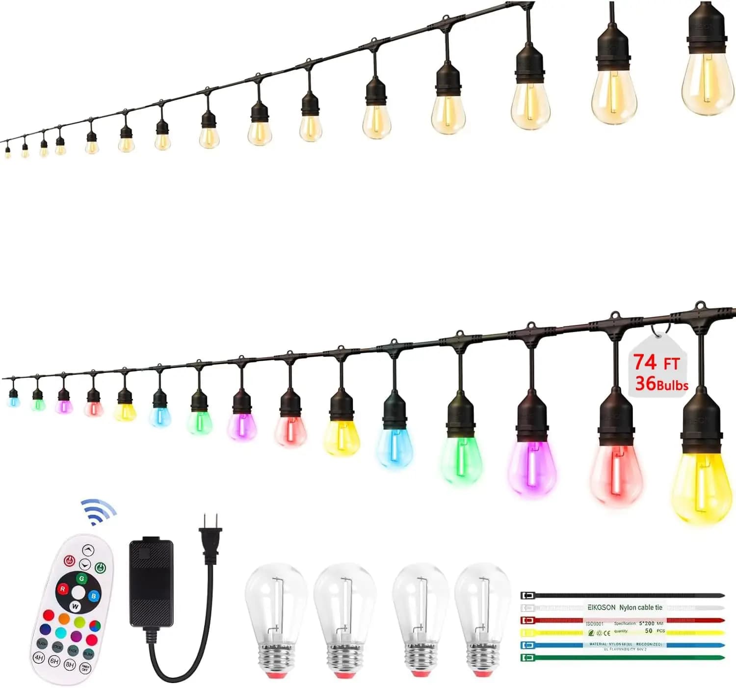 Luci a Stringa da Esterno 74FT con 36+4 LED RGBW, Telecomando Dimmerabile, 12 Colori e 4 Modalità, Impermeabili IP65, per Patio e Giardino