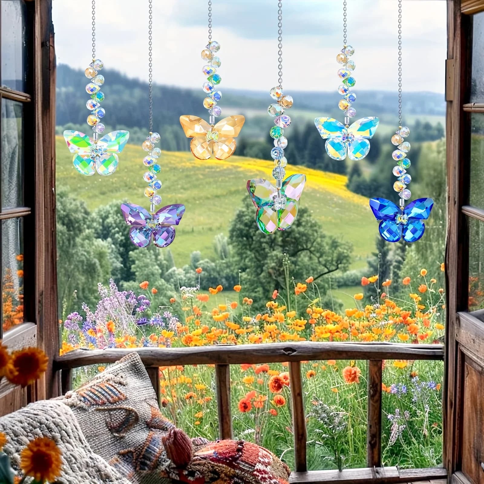 Crystal butterfly dream catcher pendant, rainbow maker window decoration indoor and outdoor courtyard garden gifts