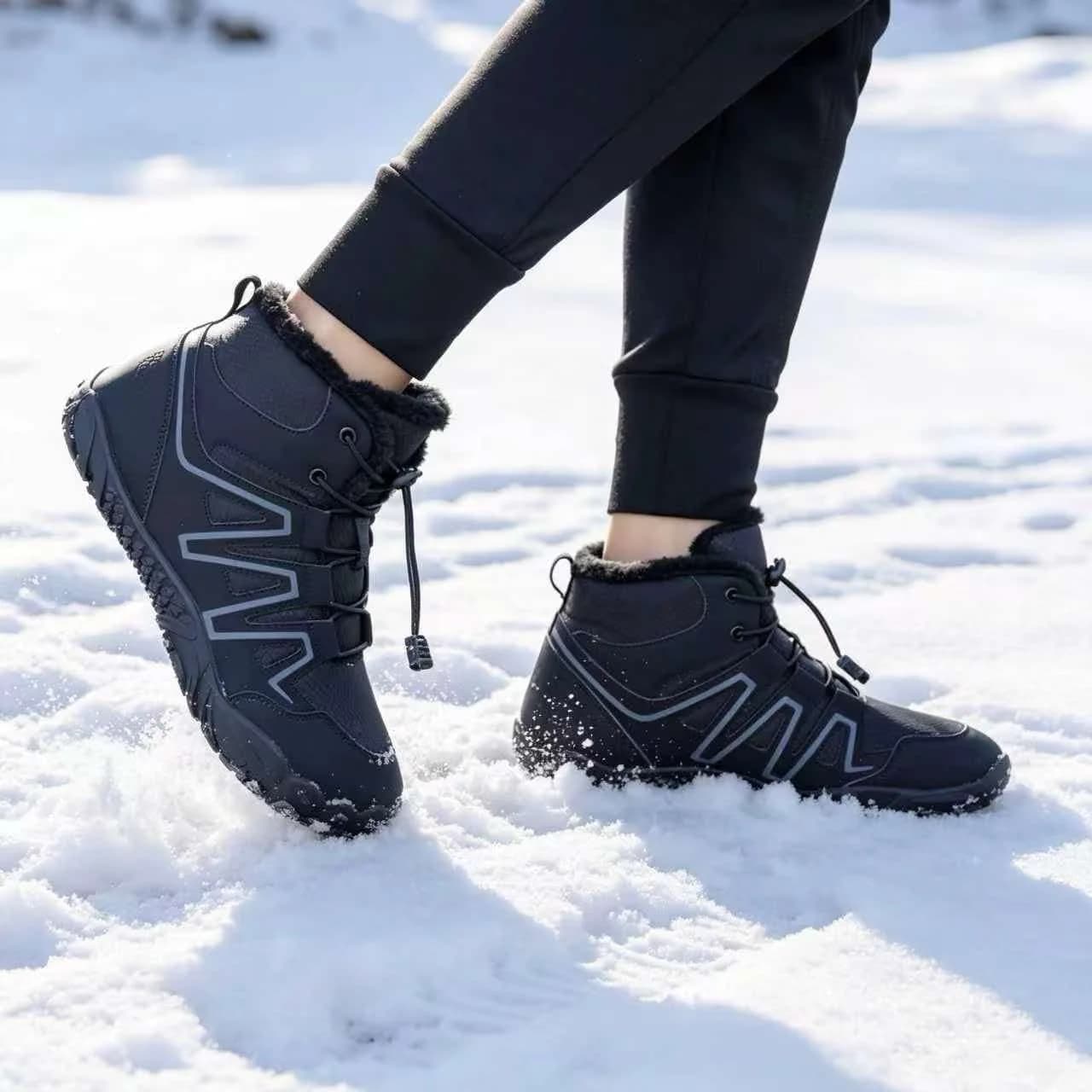 2026 New Men Winter Snow Boots Black Plush Warm Ankle Sneakers Non-slip Outdoor Hiking Shoes Breathable Lightweight Casual Walki