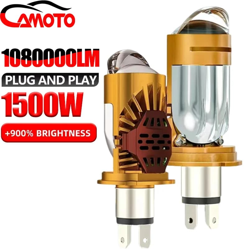 CAMOTO Bi Proiettore con lenti LED H4 Mini lampadina 15000W Canbus 1080000 LM Faro con lente di raffreddamento della ventola di facile installazione per auto/moto