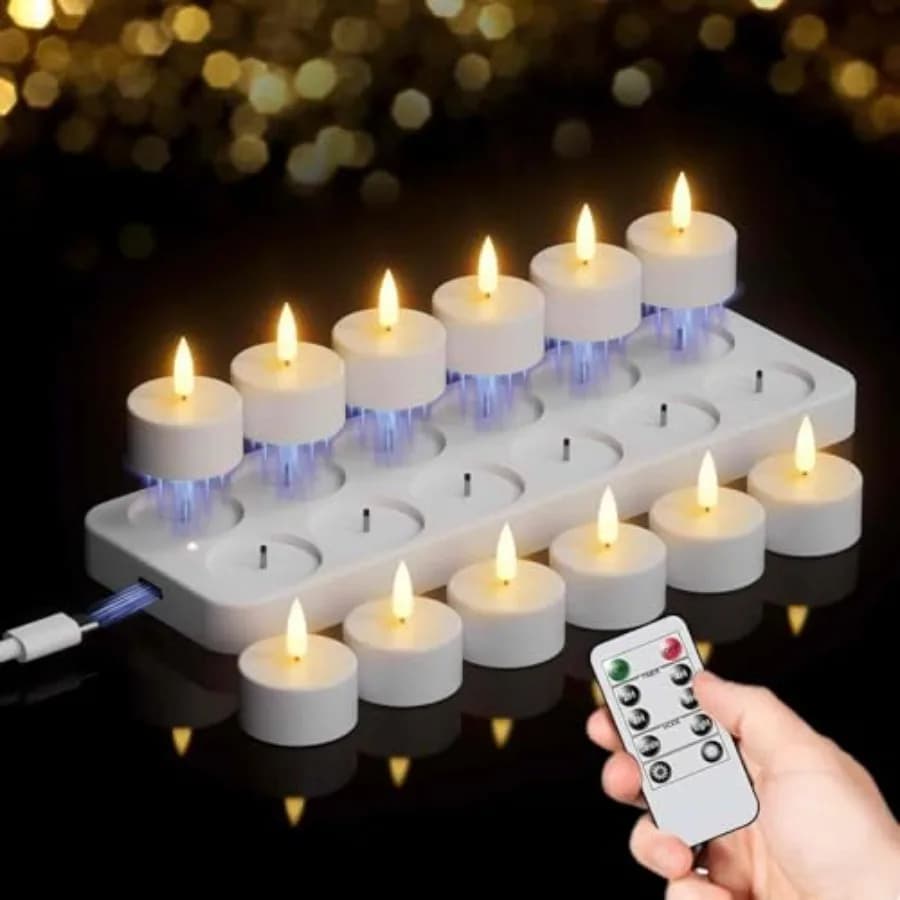 12 Candele LED Ricaricabili Senza Fiamma con Base di Ricarica e Telecomando con Timer per Decorazioni Autunnali e di Halloween, Matrimoni