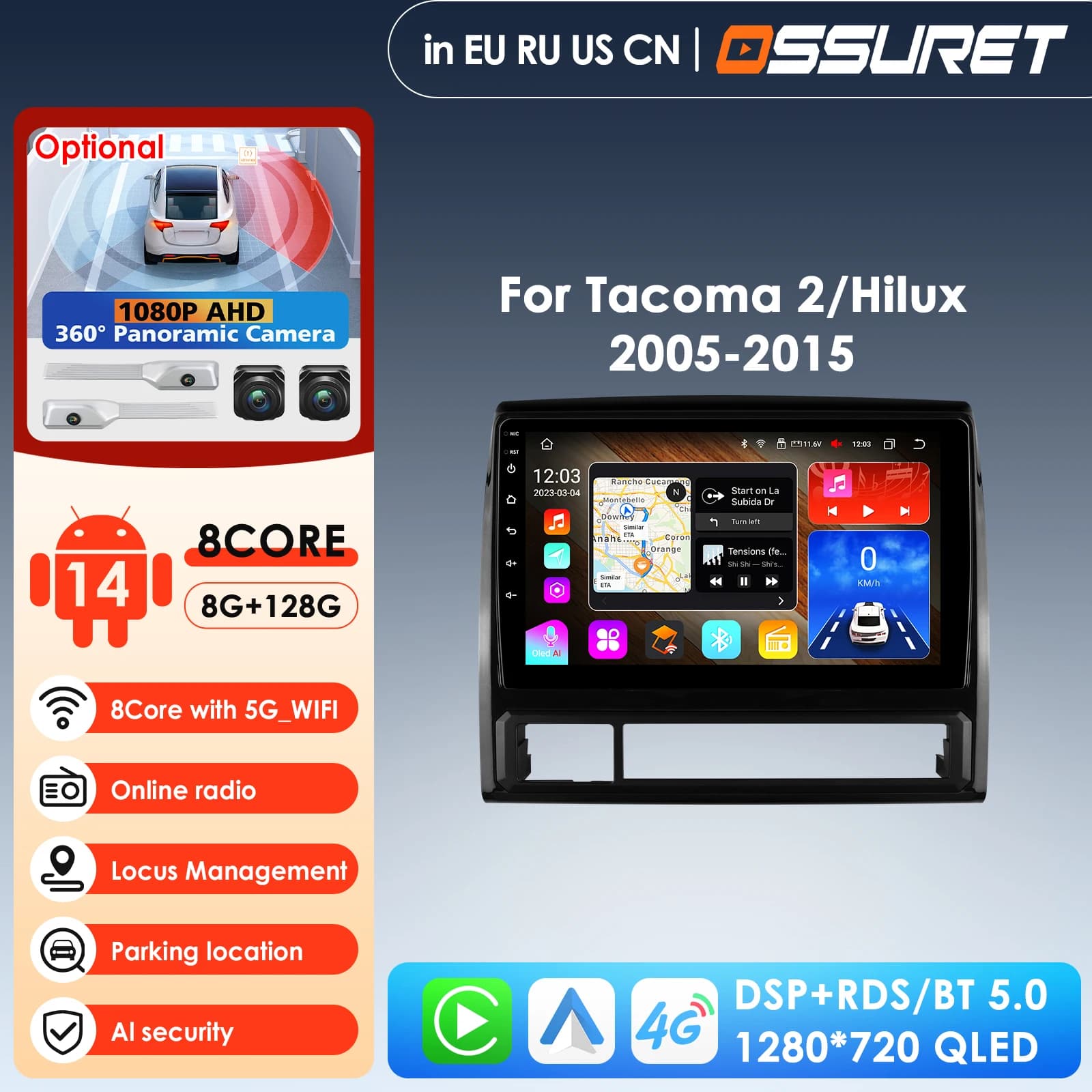 9inch Car QLED Screen 8G+128G 7862 2din Android Auto Radio For Toyota Tacoma 2 HILUX 2005-2015 GPS Navigation Multimedia Player
