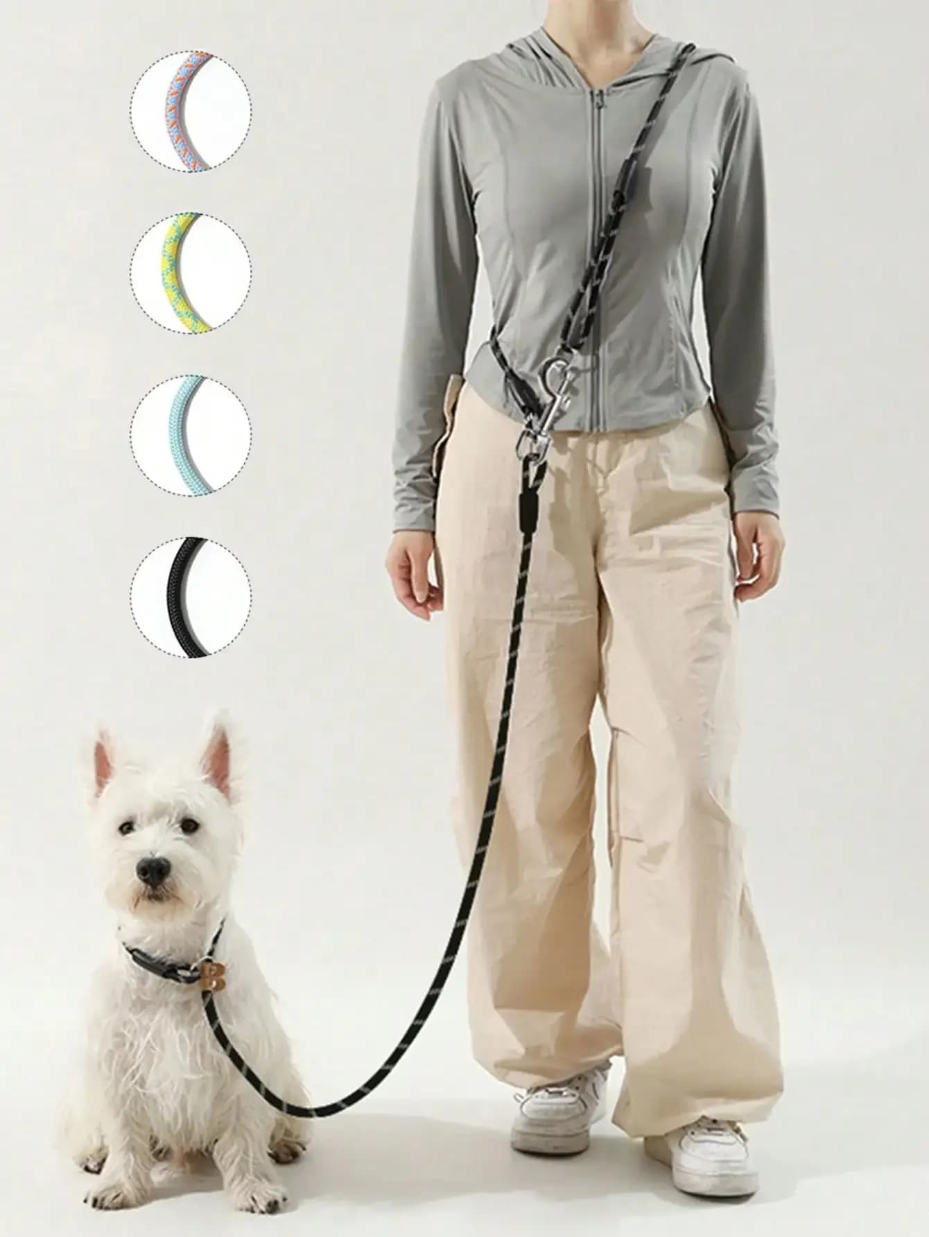 Hands-Free Dog Leash With Crossbody Design, Pet Dog Slip Lead, No-Pull Sliding Dog Leash, Dog Rope, Dog Leash, P Chain Dog Walking Leash, Escape-Proof Heavy Duty Dog Chain For Medium/Large Dogs, Pet Supplies